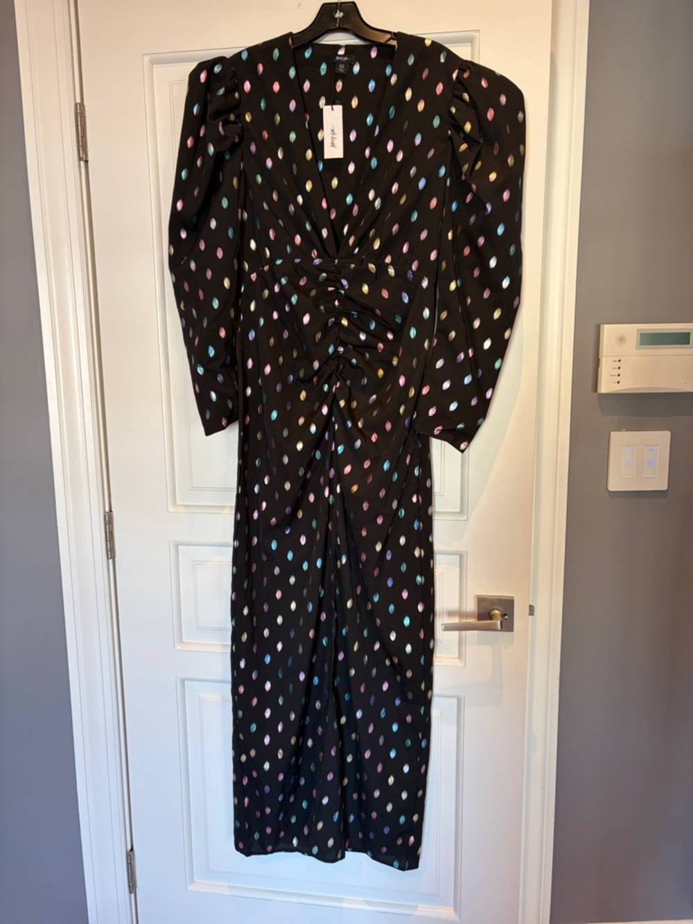 Nasty Gal Black Long-Sleeve Maxi Dress with Multicolor Teardrop Print